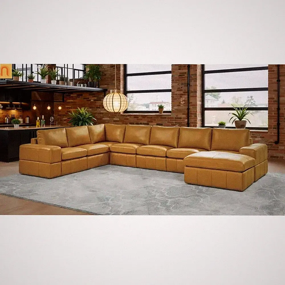 Sectional Sofa L-Shape Leather Match Ginger 8-Seat 159in
