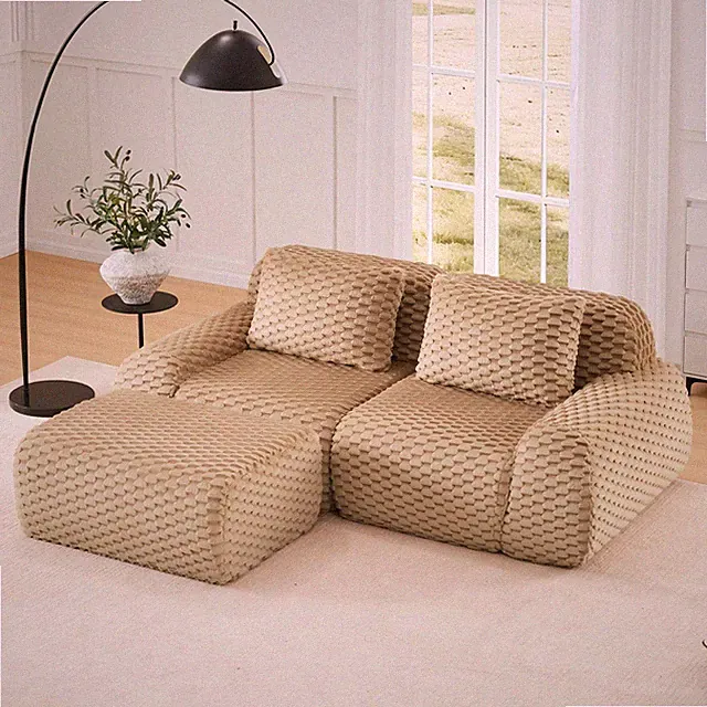 Sectional Sofa L-Shape Modular Flannelette Light Camel 2 Seat 82 In