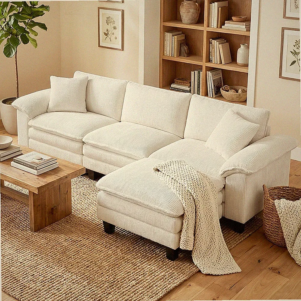 Sectional Sofa, L Shaped Couch with Deep Seat Beige