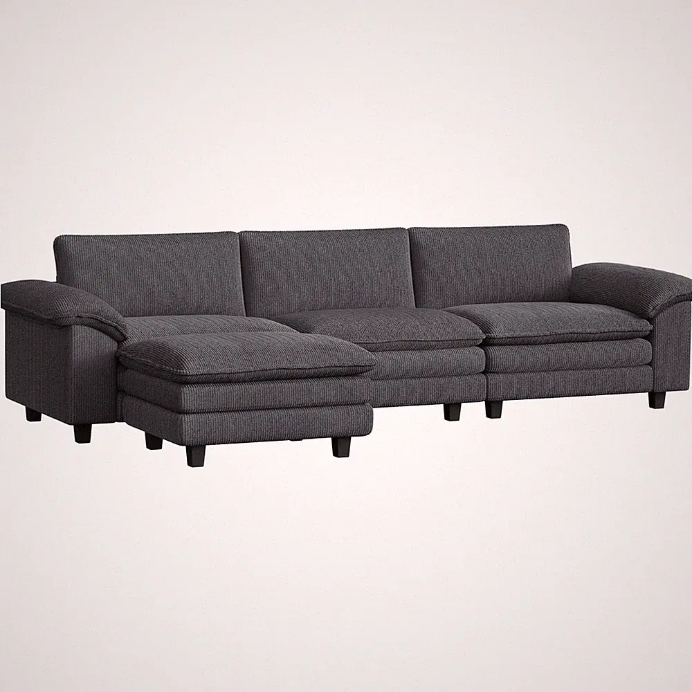 Sectional Sofa, L Shaped Couch with Deep Seat Movable Ottoman Pillow-top Armrest