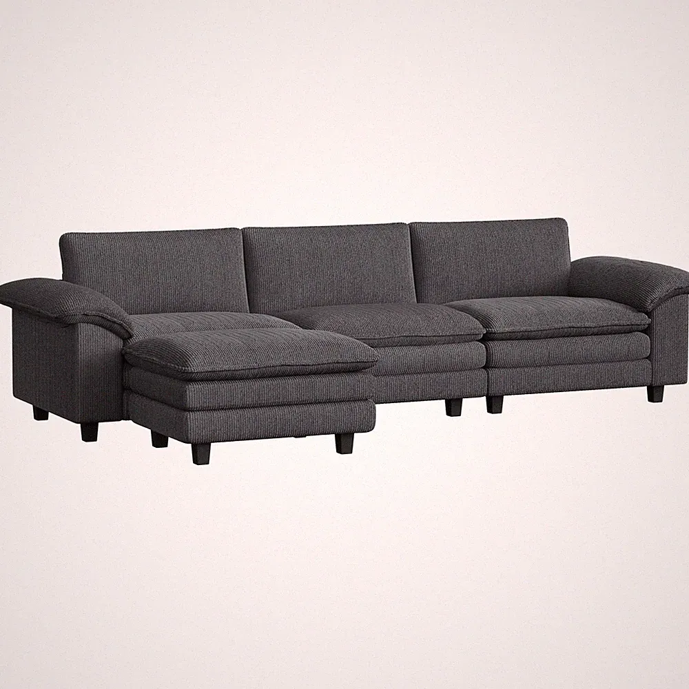 Sectional Sofa, L Shaped Couch with Deep Seat Movable Ottoman Pillow-top Armrest