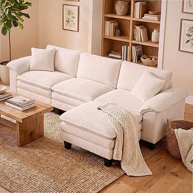 Sectional Sofa, L Shaped Couch with Deep Seat, Ottoman