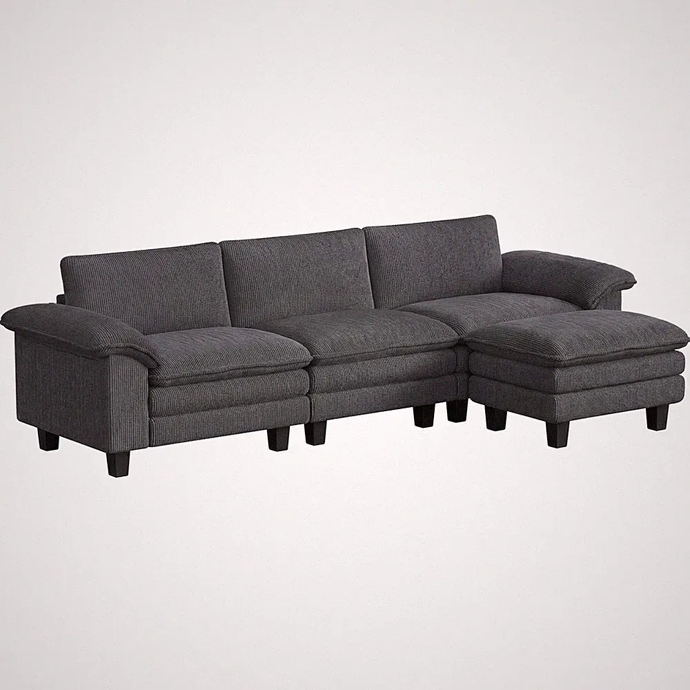 Sectional Sofa, L Shaped Couch with Deep Seat, Ottoman, Dark Gray