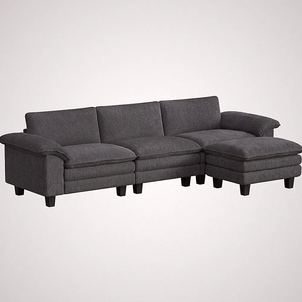 Sectional Sofa, L Shaped Couch with Deep Seat, Ottoman, Dark Gray