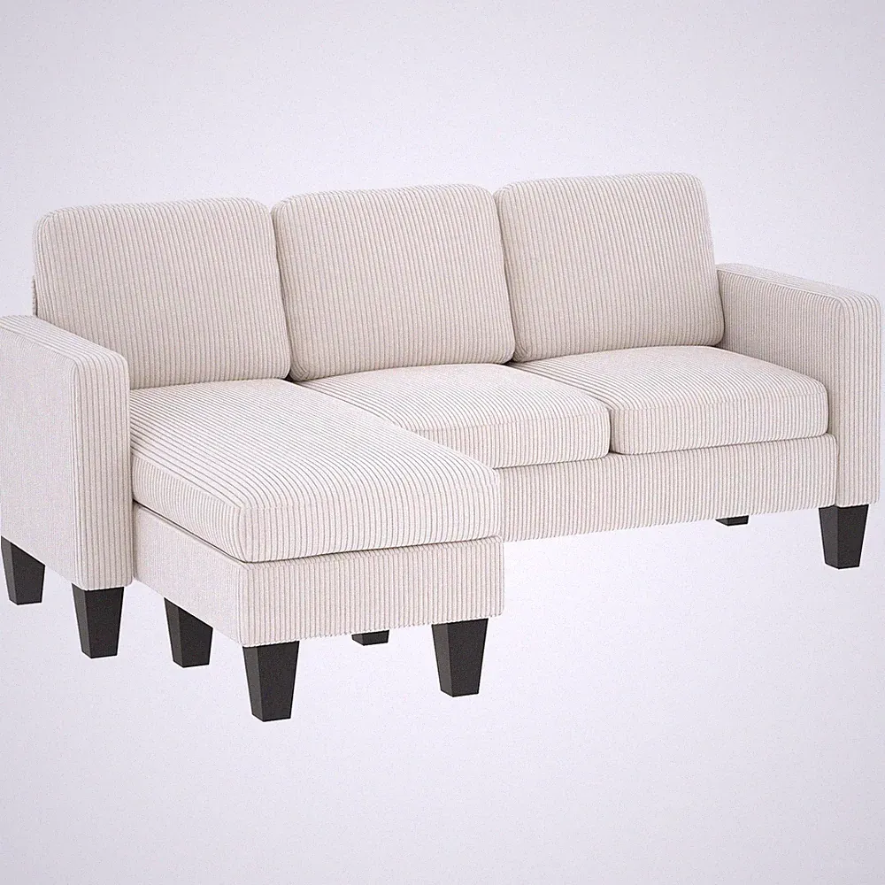 Sectional Sofa, L Shaped Couch with Reversible Chaise, Cream