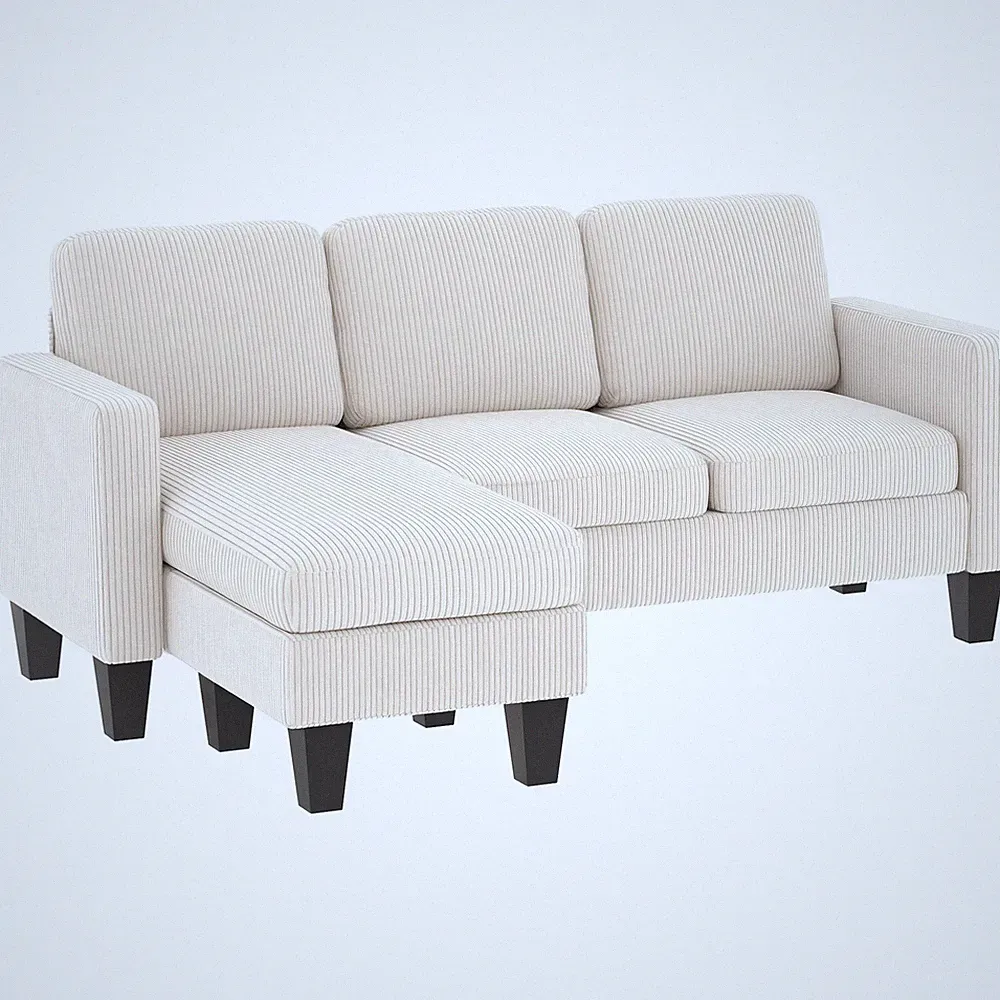 Sectional Sofa, L Shaped Couch with Reversible Chaise, Cream