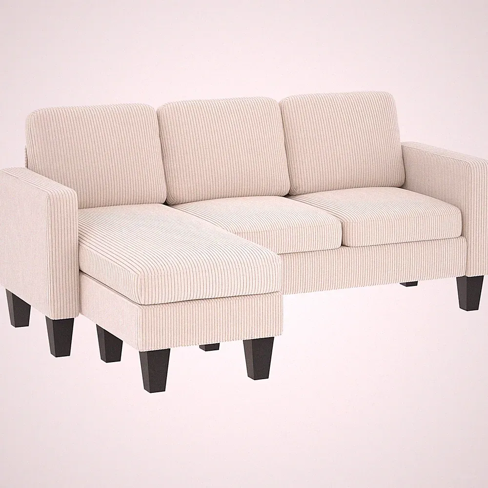 Sectional Sofa, L Shaped Couch with Reversible Chaise, Cream