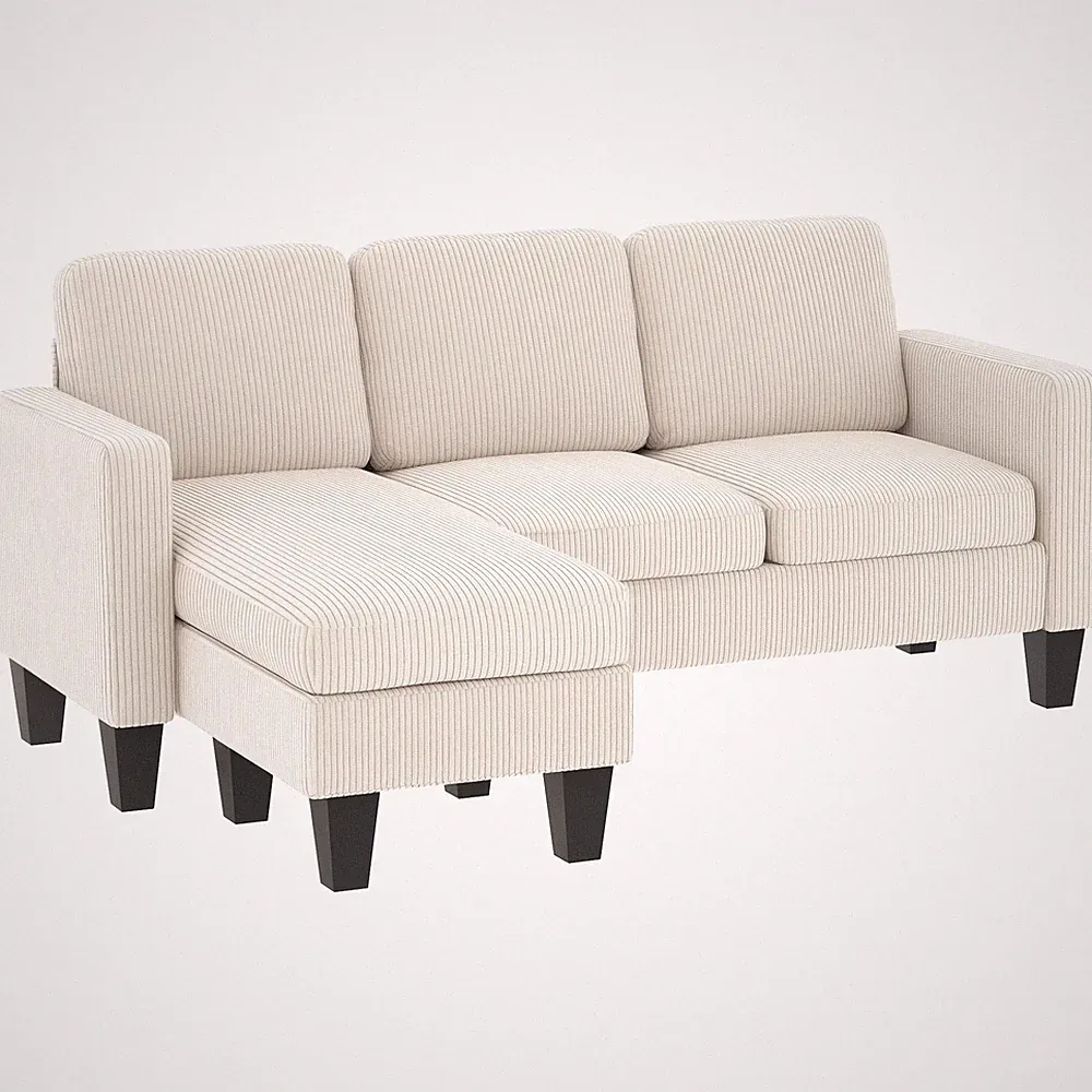 Sectional Sofa, L Shaped Couch with Reversible Chaise, Cream
