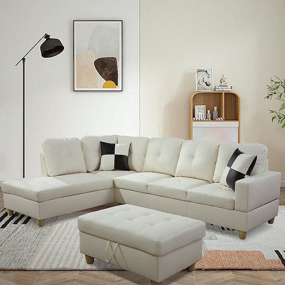 Sectional Sofa L Shaped Faux Leather Couch Mid Century Modern Decor Furniture US