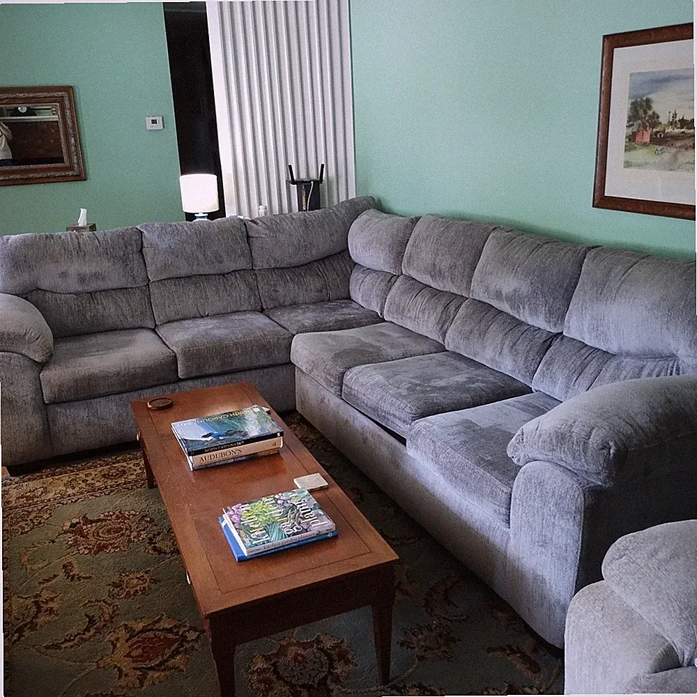 Sectional Sofa Large Plush Steel Blue Gray Excellent Condition Clean Comfortable