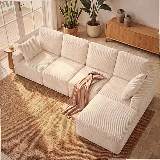 Sectional Sofa Modern Boneless Cloud Deep Seat Upholstered Beige Linear