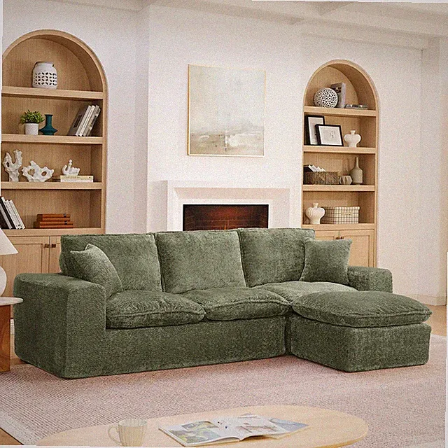 Sectional Sofa Modern Boucle with Reversible Chaise, Comfy Cloud Couch Pillows