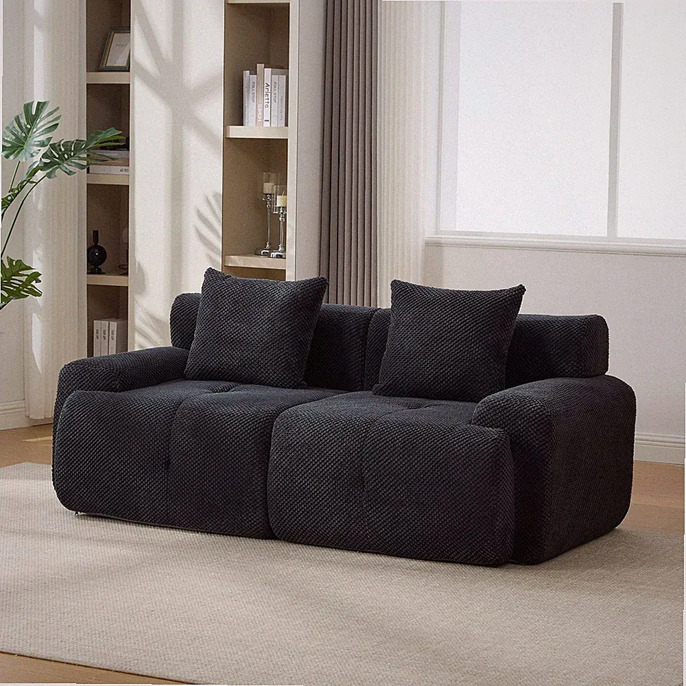 Sectional Sofa Modular 2-Seat Polyester Charcoal Cloud Tufted No Assembly 73 In