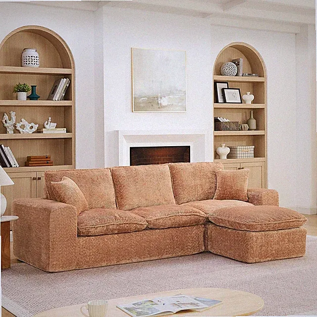 Sectional Sofa Modular Boucle Orange 4 Seat Reversible Chaise 107 In