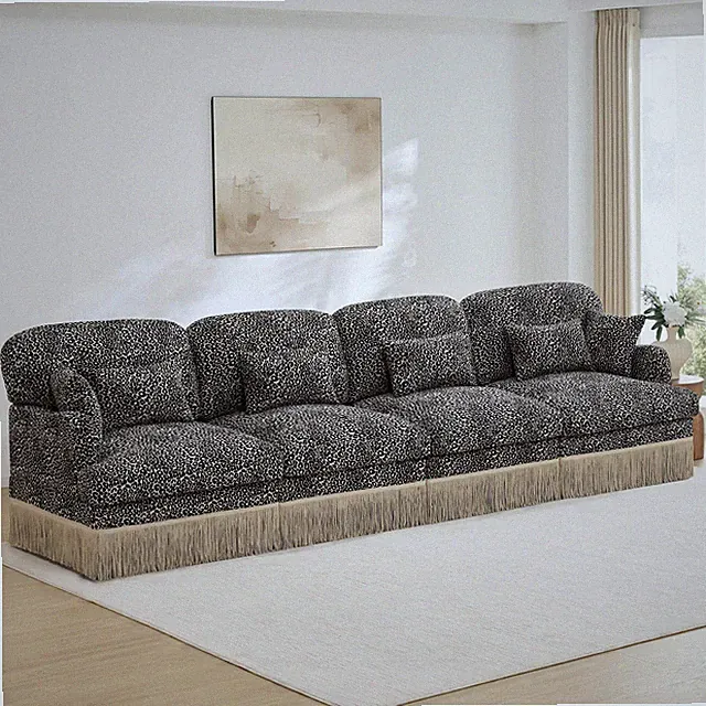 Sectional Sofa Modular Chenille Leopard Print Khaki 4 Seat Deep Seat