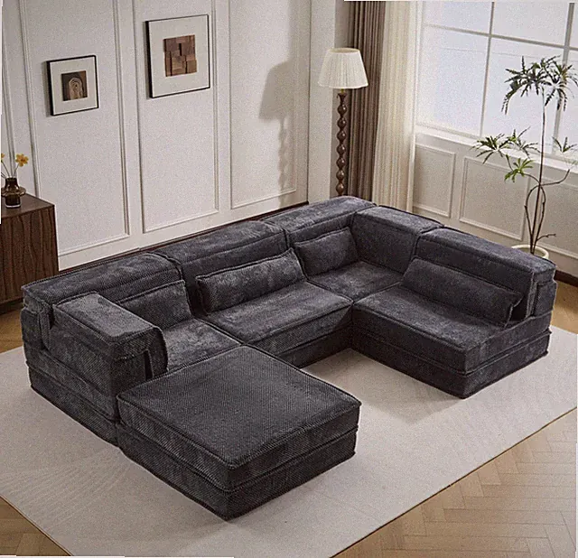 Sectional Sofa Modular Circle Fleece Dark Gray 4 Seat Ottoman 157 In
