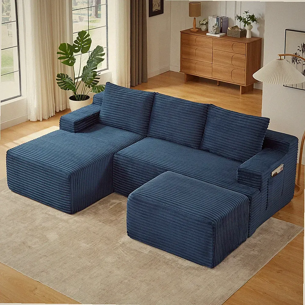 Sectional Sofa Modular Cloud U Shaped Left Chaise Boneless Blue Moavble Ottoman