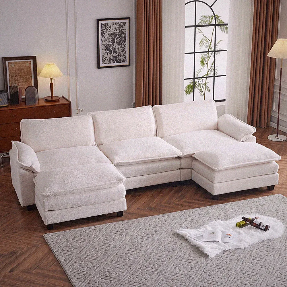 Sectional Sofa Modular Comfy Cloud Counch Modern U Shape Sofa Set w/ 2 Footstool