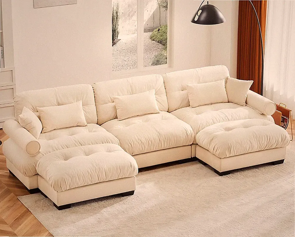 Sectional Sofa Modular Deep Seat Sofa Couch with Ottomans, Velvet Sofa Sleeper C