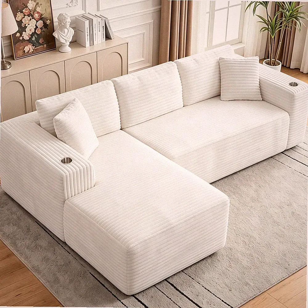 Sectional Sofa Modular L Shaped Memory Foam Chaise Beige Cloud Couch Boneless