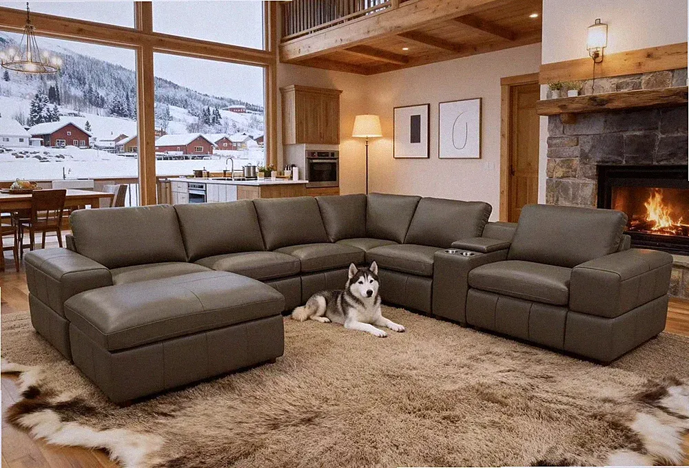 Sectional Sofa Modular Leather Match Olive Green 7 Seat 131 In