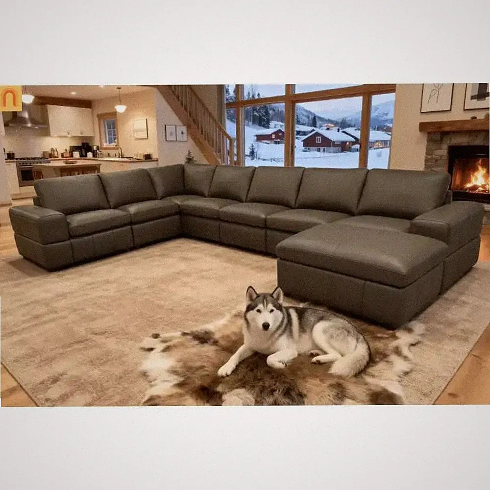 Sectional Sofa Modular Leather Match Olive Green 8-Seat 159in