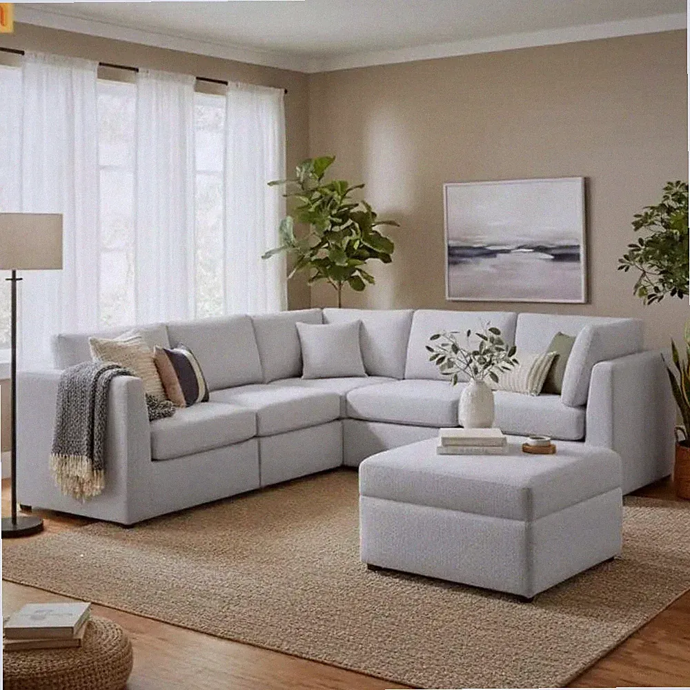 Sectional Sofa Modular Performance Fabric Gray 6-Seat 93in