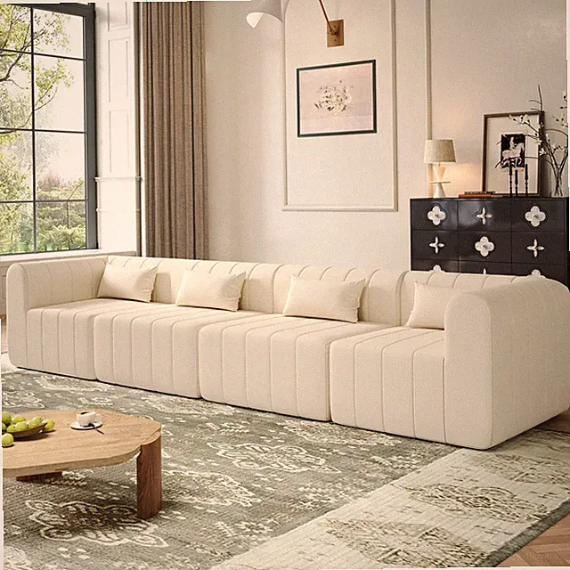 Sectional Sofa Modular Polyester Beige 4 Seat 145 In No Assembly
