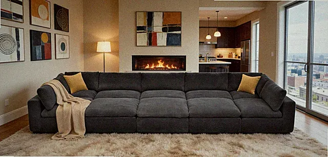 Sectional Sofa Modular Polyester Dark Gray 10 Seat 200 In