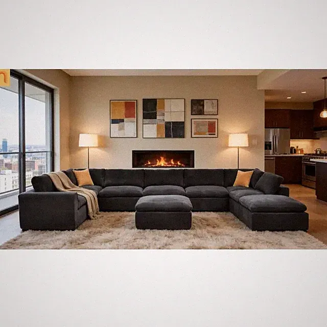 Sectional Sofa Modular Polyester Dark Gray 10 Seat 200 x 120 In