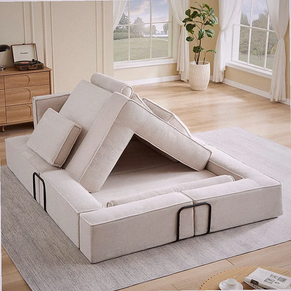 Sectional Sofa Modular Suede Khaki 4 Seat Deep Seat Configurable