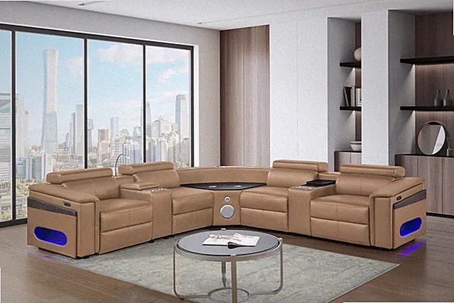 Sectional Sofa Nova Caramel with Consoles Reading Light Fridge
