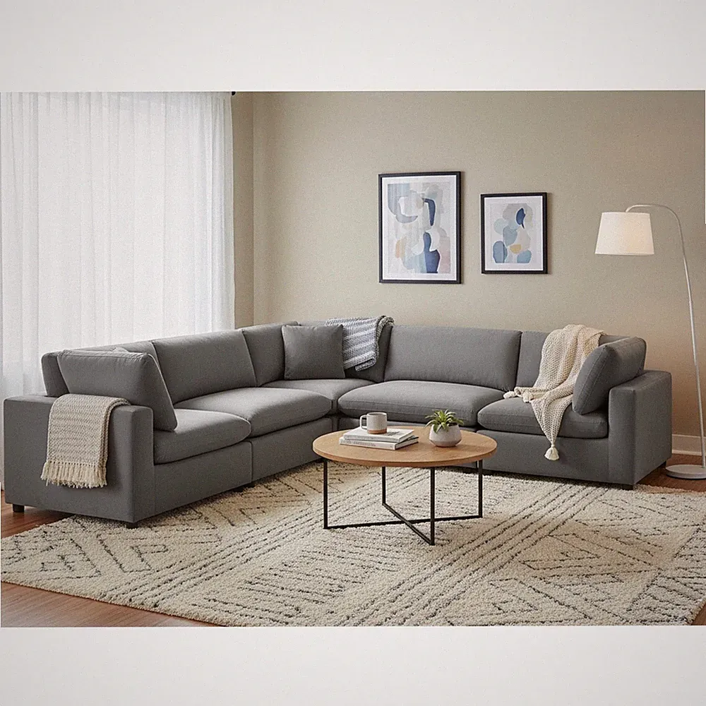 Sectional Sofa Polyester Includes matching throw pillows, Charcoal