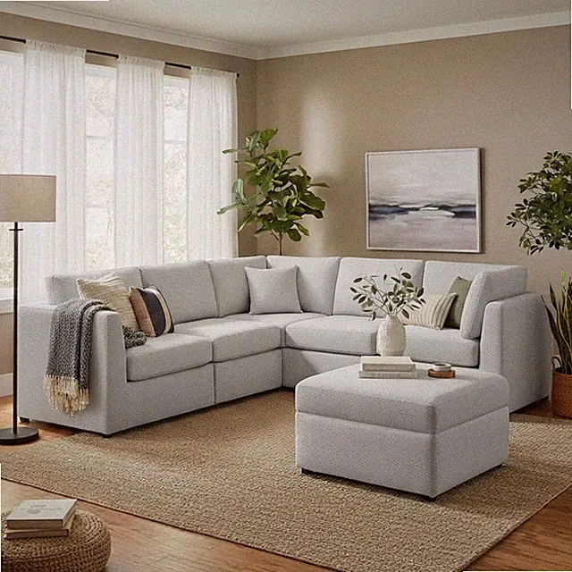 Sectional Sofa Polyester Includes three matching throw pillows, Gray