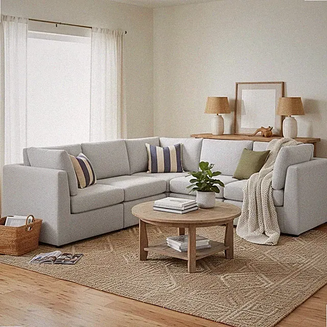 Sectional Sofa Polyester Includes three matching throw pillows, Gray