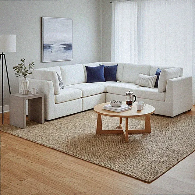 Sectional Sofa Polyester Includes three matching throw pillows, Ivory