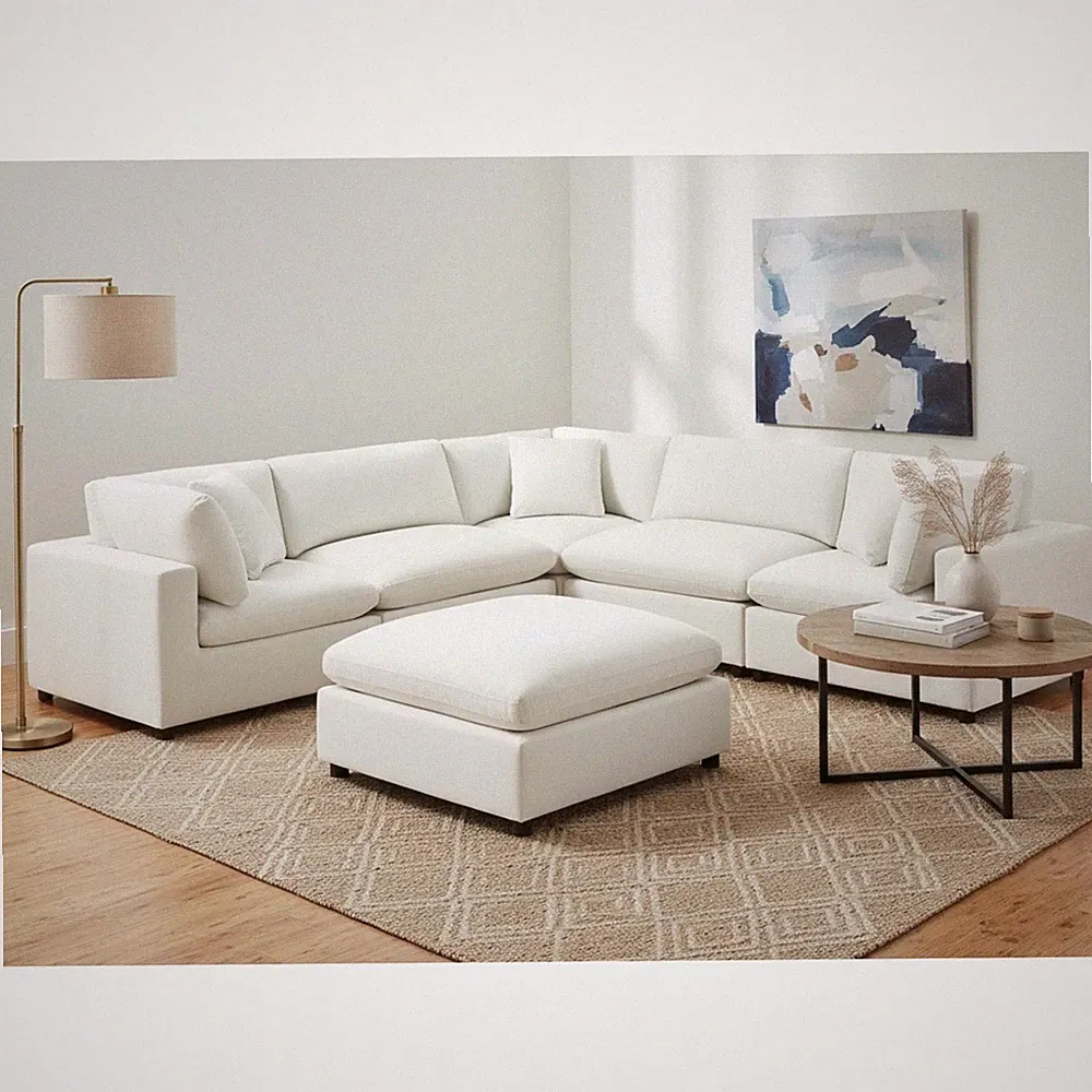 Sectional Sofa Polyester Ottoman can attach create chaise Caylie, Ivory