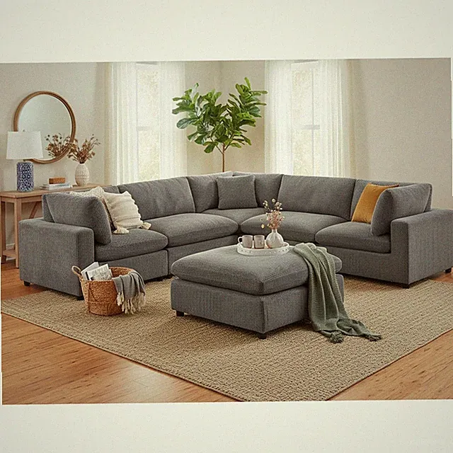 Sectional Sofa Polyester Ottoman can attach create chaise, Charcoal