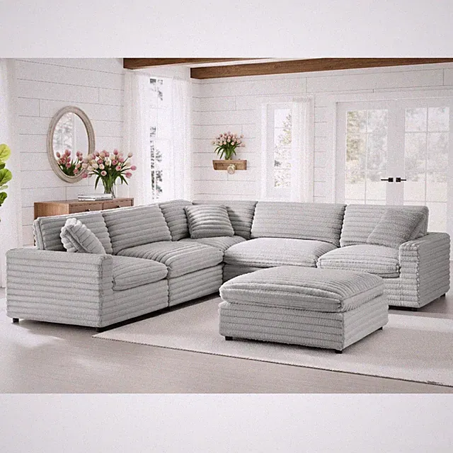 Sectional Sofa Polyester Ottoman can attach create chaise Jenny, Gray