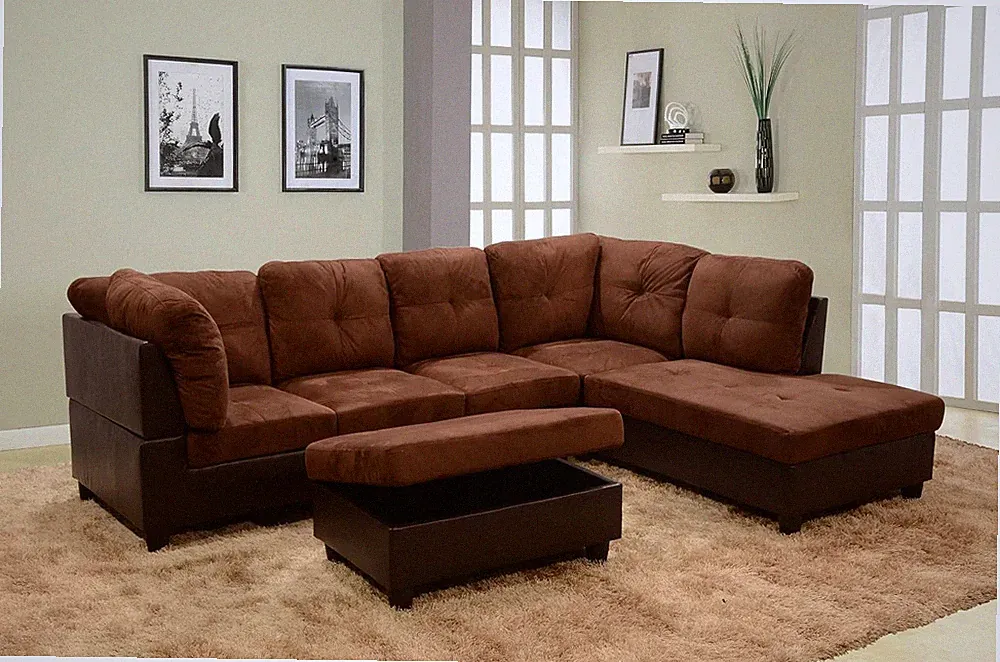 Sectional Sofa Set, Chocolate Brown