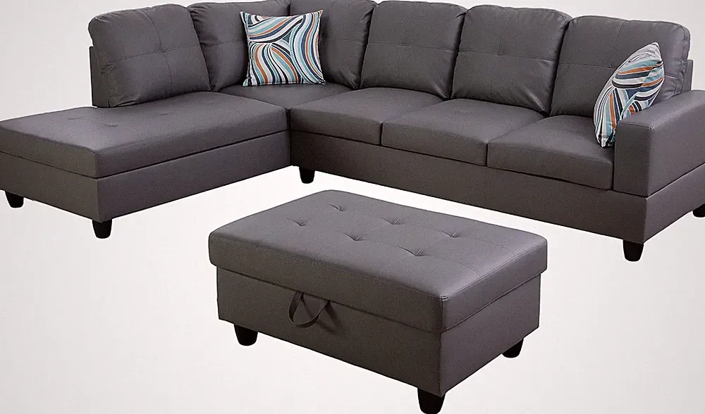 Sectional Sofa Set, Dark Grey