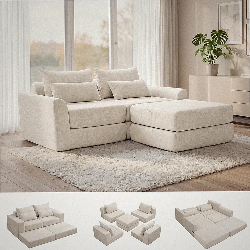 Sectional Sofa Set Flexible Cloud Couch Living Room Convertible Indoor Modular