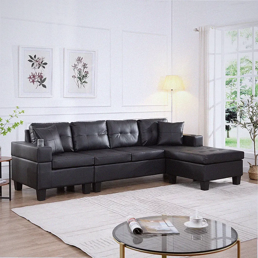 Sectional Sofa Set for Living Room w/L Shape Chaise Lounge ,cup holder and Left