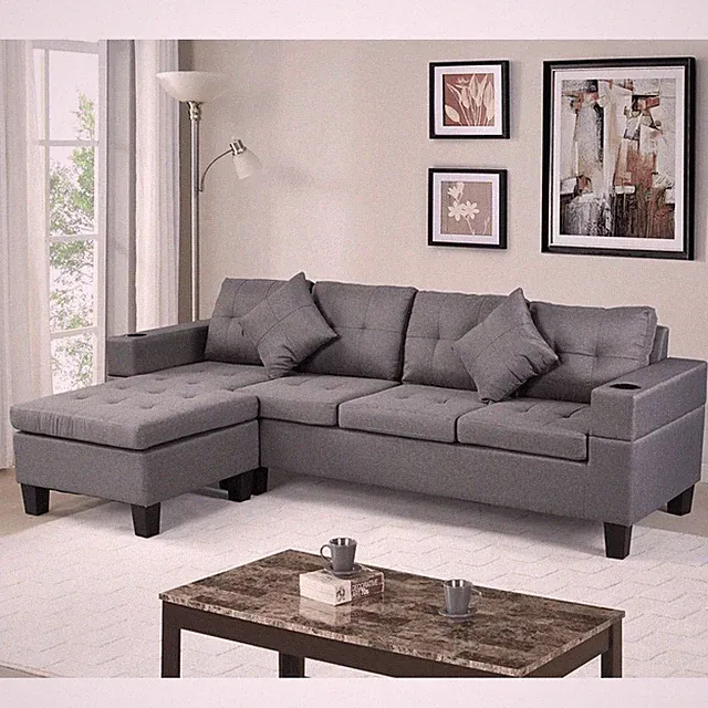 Sectional Sofa Set for Living Room with L Shape Chaise Lounge And Cup Holders.