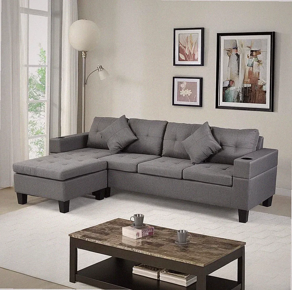 Sectional Sofa Set for Living Room with L Shape Chaise Lounge,cup holder and L