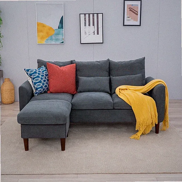 Sectional Sofa Set L-Shaped Couch Living Room Convertible Sofa W/ Side Pockets