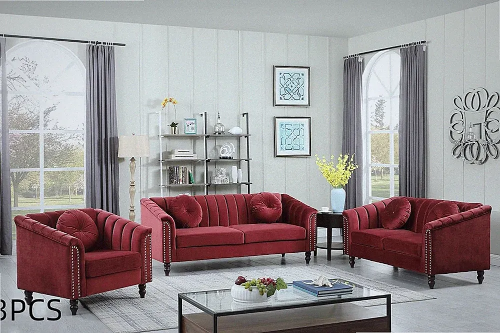 Sectional Sofa Set, Microfiber Chesterfield Upholstered Sofas Loveseat Couch Cha