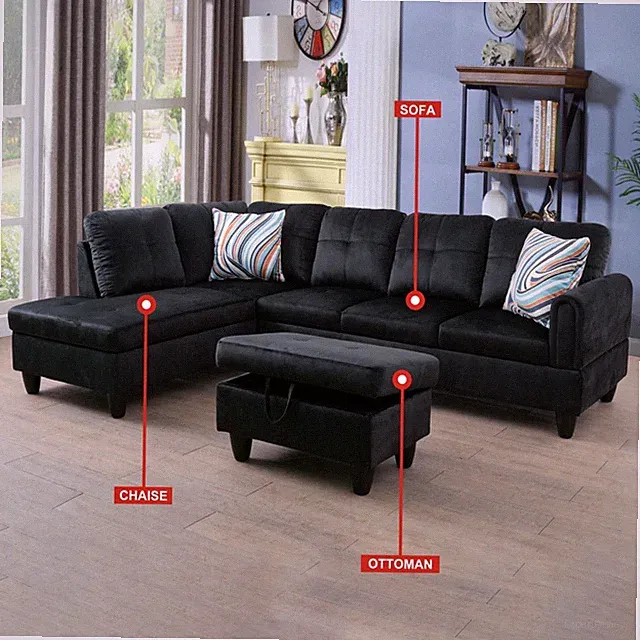 Sectional Sofa Set Modern Linen Fabric with Reversible Chaise L-Shaped Couch