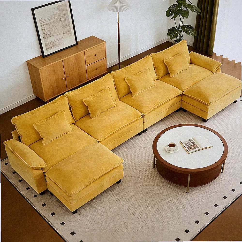 Sectional Sofa Set U-Shaped Couch Living Room Modular Sofa Set w/Chaise&4 Pillow