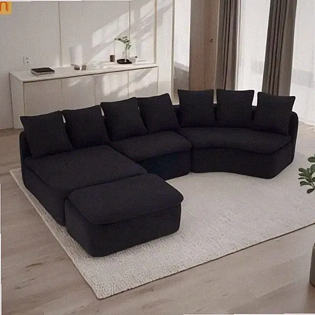 Sectional Sofa U-Shape Chenille Black 10 Seat Modular 128 In No Assembly